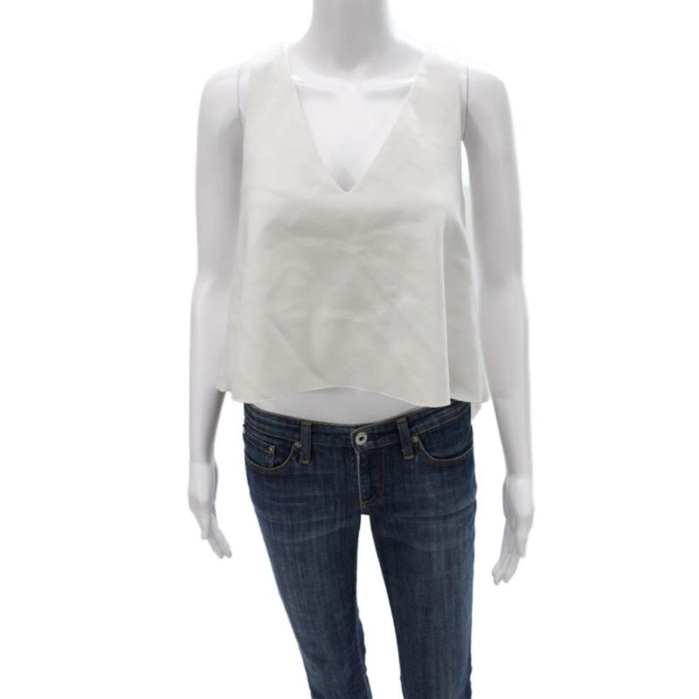 N/Nicholas Women Cropped Rayon V-Neck Sleeveless Tank White Pullover Size 2